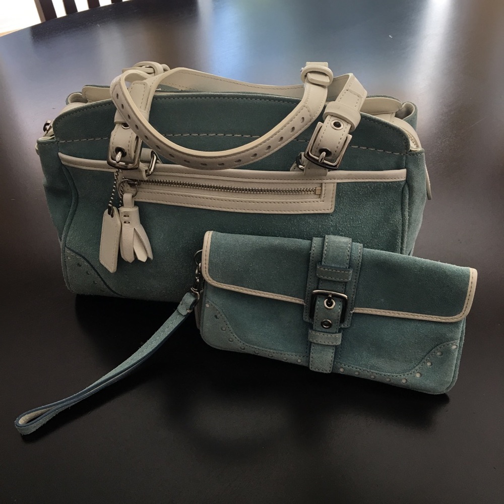 Coach light blue suede handbag